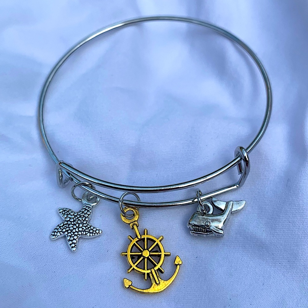 Brand New! Handmade! Adjustable Charm Bangle Bracelet!